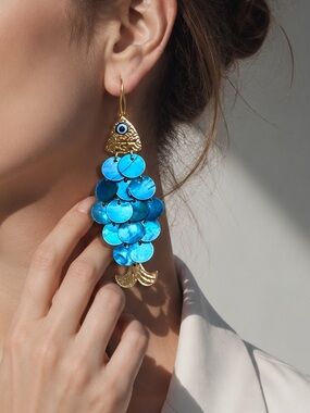 Blue Fish Drop Earrings - Women Jewelry